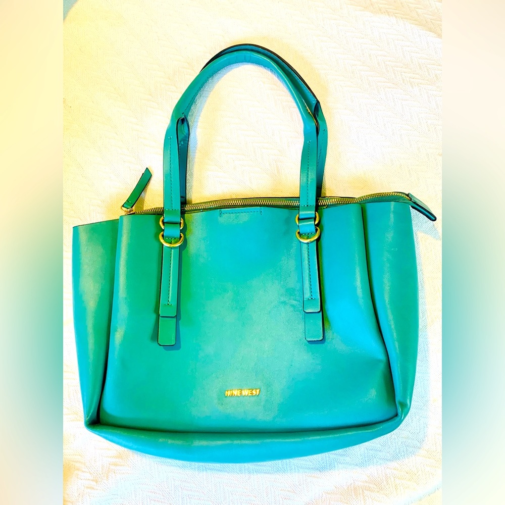 Nine West Maisie Tote Shoulder Bag with 3 Compartments Like New & Teal
